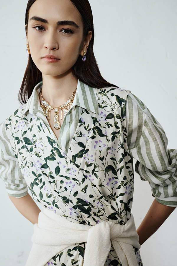 Camicia Lino Gessata Verde Intrend